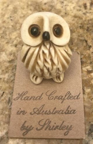 Vintage Pottery Owl Figure Made In Australia By Shirley Mini Miniature Figurine