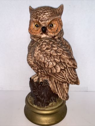 Vintage Ceramic Owl Sitting On Stump 12”