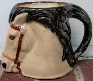 2001 Hand Painted Ceramic Horse Head W/bridle Beige/black Coffee Mug