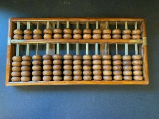 Vintage Chinese Wood Abacus Brass Fixtures Early Plastic Rods 13 Rods 96 Beads