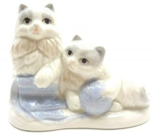 Vintage 1990s Otagiri Porcelain Persian Cats Figurine Blue White Grey Japan