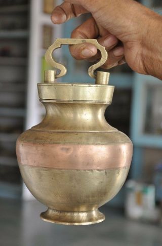 Old Brass Solid Heavy Unique Shape Holy Water Pot,  Rich Patina