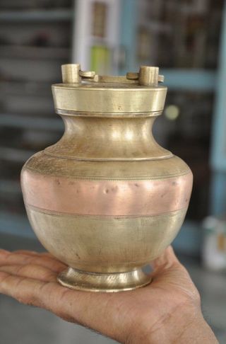 Old Brass Solid Heavy Unique Shape Holy Water Pot,  Rich Patina 2