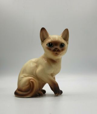 Norleans Japan Vintage Blue - Eyed Siamese Cat Figurine 4 " Mcm With Sticker