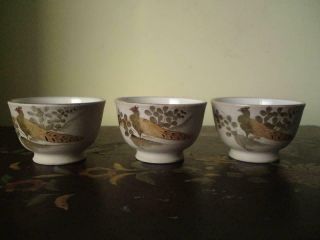 Set Of 3 Japanese Banko Ware Pottery Tea Bowl Cups - Signed
