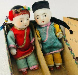 Vintage Antique Pair Hand Painted Porcelain Chinese Nyc York Chinatown Dolls