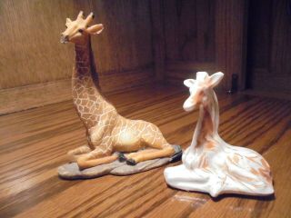 Set (2) Giraffe Figurines African Safari Decor Stone - Carved & Clay Pottery 86