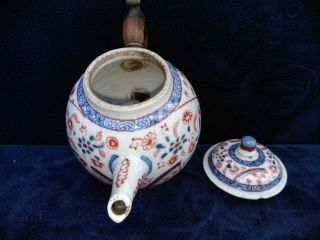 Antique 18th Century Chinese Famille Rose Porcelain Export Teapot.  Wood Handle