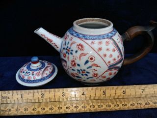 Antique 18th Century Chinese Famille Rose Porcelain Export Teapot.  Wood Handle 2