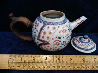 Antique 18th Century Chinese Famille Rose Porcelain Export Teapot.  Wood Handle 3