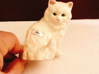 Vintage Goebel West Germany White Cat Figurine Sitting,  Green Eyes Porcelain