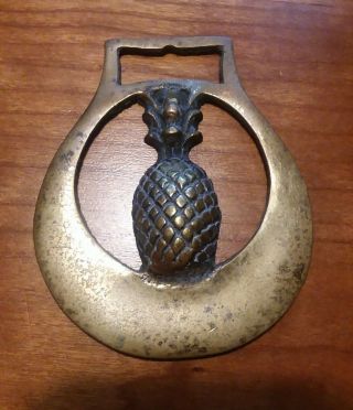 Pineapple Design Vintage Horse Brass Medallion Ornament 2 3/4 " X 2 1/2 "