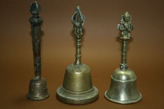 Vintage Circa Mid 20th Century Indian And Japanese Alter Ritual Bells X 3