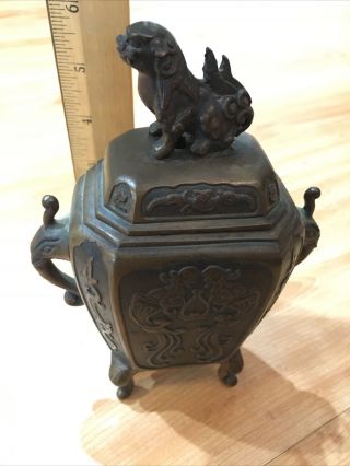 Antique Chinese Bronze Foo Dog Lion Butsugu Incense Burner Censer