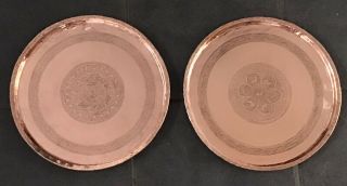 Pair 2 Antique Round 32cm Persian Copper Tray Charger Decoration - T1