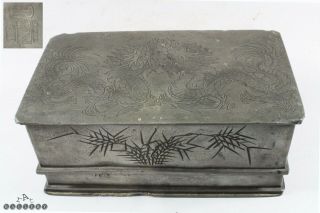 Antique Chinese Kut Hing Swatow Engraved Dragons Pewter Tea Caddy Box