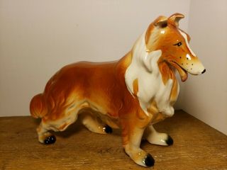 Vintage Ceramic / Porcelain Rough Collie Dog Figurine Made In Japan
