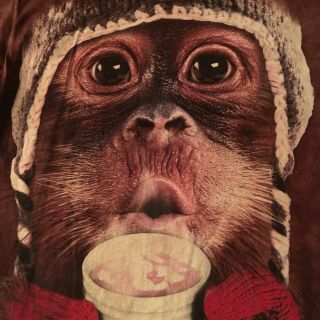 Fun Mountain T Shirt - - Big Face Baby Orangutan Hot Cocoa Mittens - - Nwot - - (m)