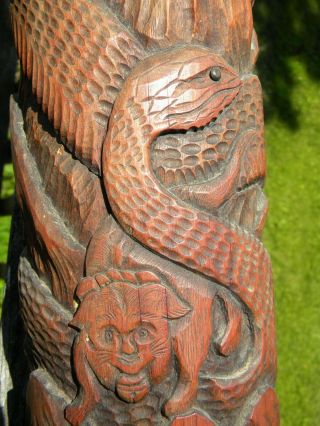 Vintage or Antique Carved Bamboo Brush Pot Large Snake almost 16 inches 2