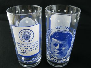 (2) Vtg.  Jfk John F Kennedy Memorial Drinking Glasses 1917 - 1963 Ask Not Pt 109