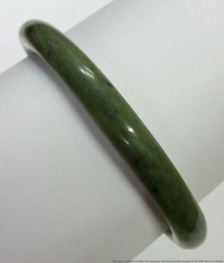 Antique Chinese Qing Spinach Green Nephrite Jade Bangle Bracelet 7.  5 Inch 9mm
