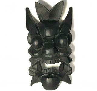 Hand Carved Wood Mask Chinese Exorcising Nuo Totemic 12 1/2 " Black Vintage