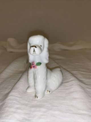 Vintage Ceramic White Poodle Dog Figurine —japan