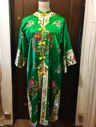 Vintage Chinese Silk Floral Embroidered Long Kimono