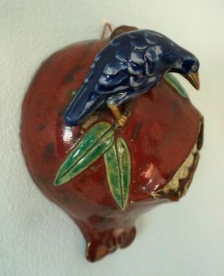 Antique Chinese Glazed Cobalt Blue Bird Pottery Wall Hanging Pocket Ceramic