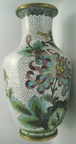 Old White Longevity Jingfa Peony Cloisonne Exceptional Chinese Enamel Vase Bumpa