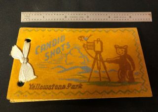 Vintage Yellowstone Park Souvenir Leather Photo Album 5” 1930’s - Candid Shots