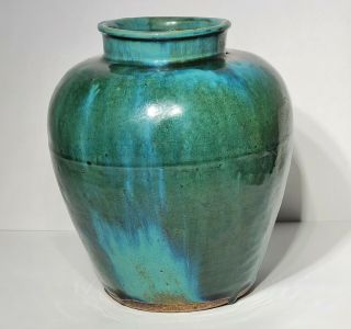 18th C Antique Chinese Green & Turquoise Glaze Pottery Vase