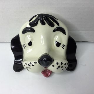 Vintage Arnels Ceramic Dog Eyeglass Holder Black White Handpainted Signed