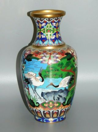 , Vintage Chinese Gilt Enamel Cloisonne Vase With Birds Flowers