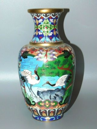 , Vintage Chinese Gilt Enamel Cloisonne Vase with Birds Flowers 2