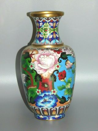 , Vintage Chinese Gilt Enamel Cloisonne Vase with Birds Flowers 3