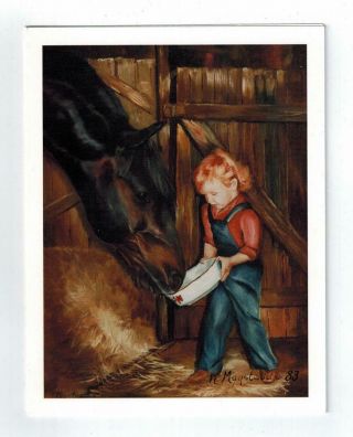 Girl Feeding Horse In Barn Notecard Set - 12 Note Cards By Ruth Maystead Hos - 4