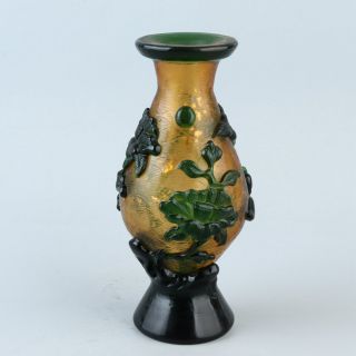 Chinese Exquisite Handmade Flower Bird Pattern Glass Vase