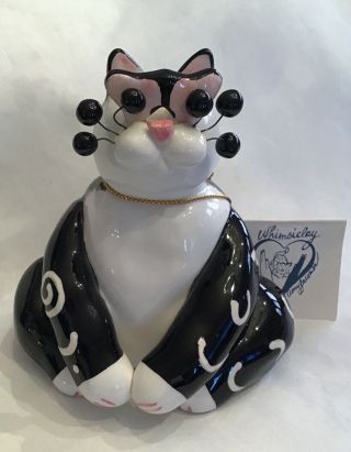 Amy Lacombe 2001 Black & White Whimsiclay Annaco Creations Ceramic Cat Figurine