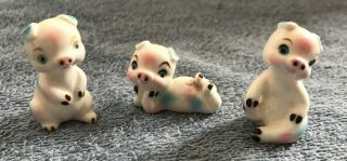 Vintage Pig Figurines - Set Of 3 - Miniatures - Blue Pink - Porcelain - Piglet
