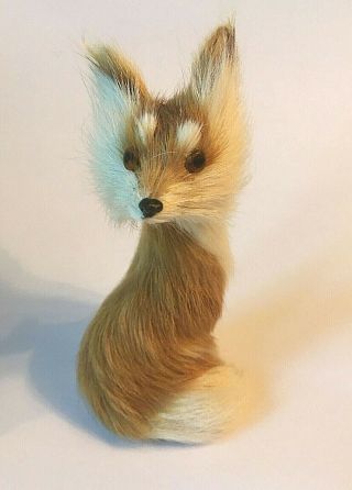 Vintage Fox Figure - Real Fur Figurine - Small 3 1/4” Tall