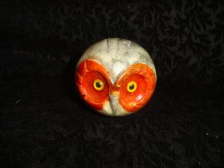 Vintage Hand Carved Alabaster Stone Owl Paperweight Figurine Natural Stone