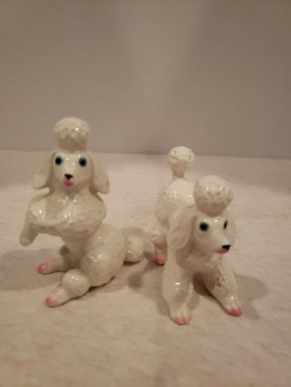 Vintage White And Pink Ceramic Poodle Figurines