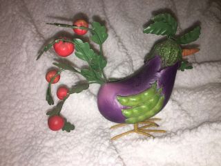 Unique Metal Vegetable Rooster Chicken Hen Hand Painted Enamel Figurine 6 " Tall