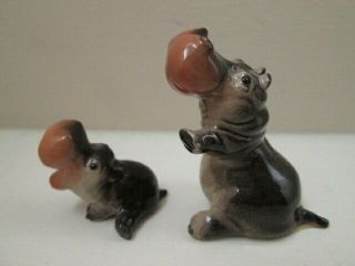 2 Vintage Miniature Hagen Renaker Mama & Baby Hippopotamus