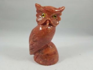 Vintage Hand Carved Alabaster Stone Owl Paperweight Figurine Made In Italy