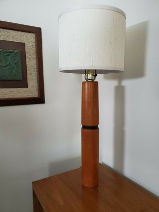 Vtg Esa Danish Mid Century Modern Solid Teak & Leather Tall Table Lamp 35 "