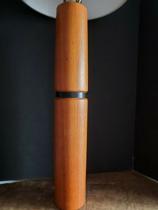 Vtg ESA Danish Mid Century Modern Solid Teak & Leather Tall Table Lamp 35 