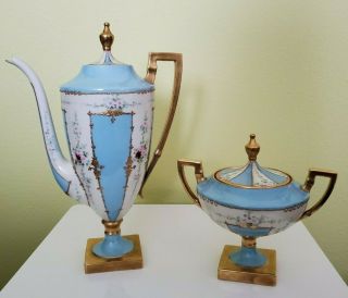 Antique Limoges Pp Paroutaud Freres La Seynie 1906 Teapot,  Sugar Bowl Pedestal
