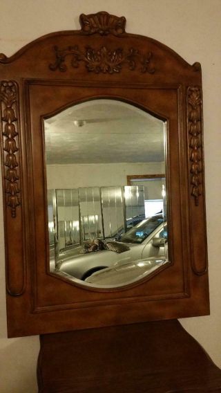 Antique Wall Mirror Hand Carved Solid Oak Frame 41 " X 27 " Mirror Size 16 " X 25 "